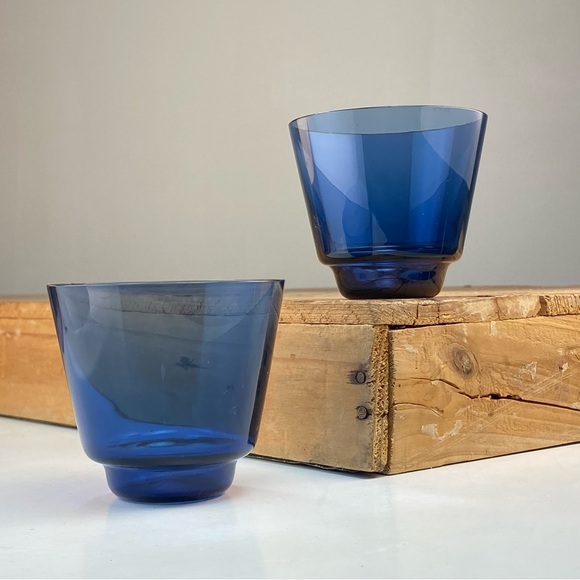 Timo Sarpaneva Iittala i - 106 Linja i Series Short Blue Tumblers Cups Finland - Picture 1 of 16